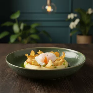 Œuf parfait bio 64°C servi au restaurant bistronomique La Cour Paris 11ème