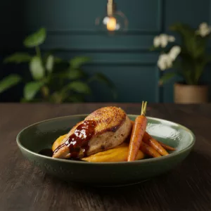 Suprême de volaille fermière jus réduit carottes confites cumin purée patate douce restaurant La Cour Paris 11