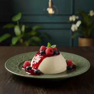 Panna cotta lait d'amande coulis fruits rouges végétale sans lactose restaurant La Cour Paris 11